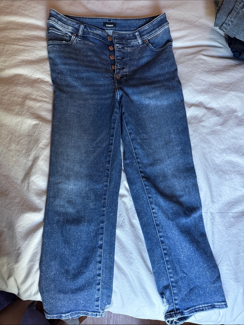 Express Blue Straight-Leg Women’s Jeans with Button Fly